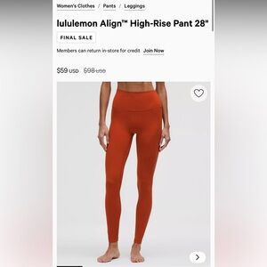 Lululemon Athletica Vibrant Orange Leggings
